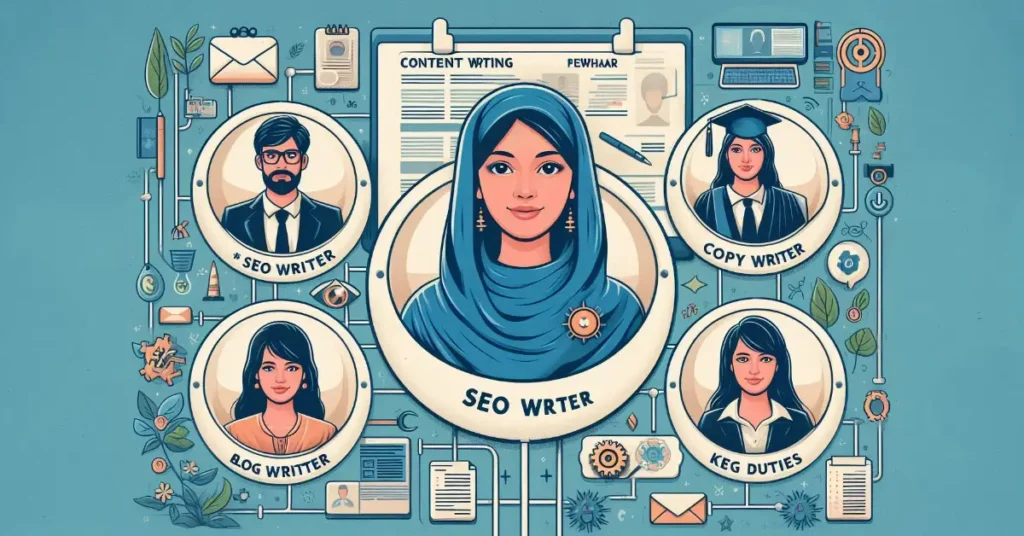 Comparison chart of top content writing job roles in Peshawar with responsibilities.